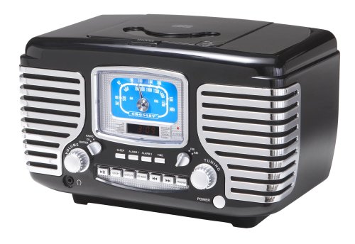 Crosley cr612-bk corsair retro am/fm dual alarm clock r…