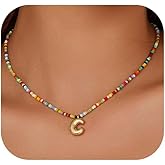 A ALARTAN Initial Necklace for Women Cute Colorful Beaded Charm Necklaces Bohemian Colorful Letter Necklaces Personalized Bubble Necklace Trendy Choker for Women Jewelry Gift