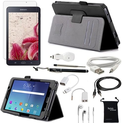 Samsung Galaxy Tab A 7.0 7-Inch 10-Item Accessory Bundle by DigitalsOnDemand - Leather Case, Screen Protector, Stylus Pen, USB, Car Charger Adapter, Earphones/Splitter, OTG &amp; AUX Cable, Travel Bag