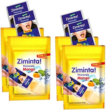 Ziminta Sugar Free Mint Mouth Freshener Easily Soluble Digestive Dispensable Strip (30 Strips, Mango Flavour) - Pack of 4