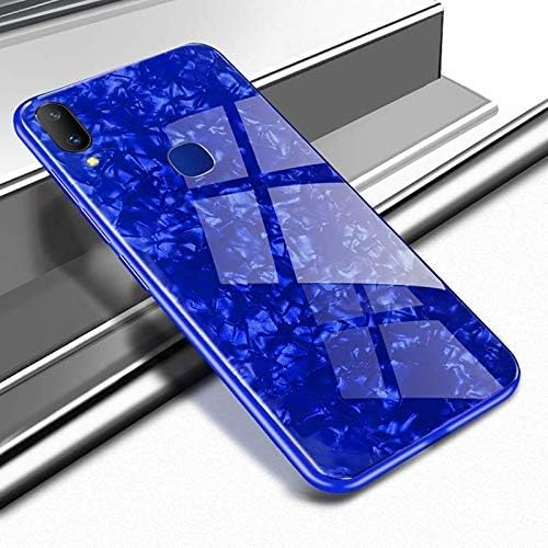 A rtistque Luxurious Marble Pattern Bling Shell Back Glass Case Cover with Soft TPU Bumper and Hybrid Technology for Samsung Galaxy A30- Blue