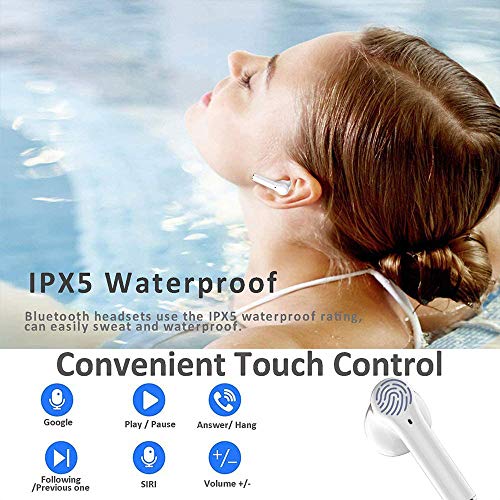 Wireless Earbuds Bluetooth 5.0 Headphones in-Ear Noise Cancelling Headphones HiFi Stereo IPX5 Waterproof Headphones Built-in Microphone with Quick Charge Box for iPhone Android