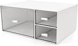 HCLRW Desktop Organizer 3-Compartment Stackable Drawers White