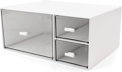 HCLRW Desktop Organizer 3-Compartment Stackable Drawers White