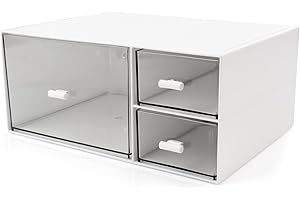 KULUSION Desk Organizer Stackable Storage Drawers with 3 Compartments Stackable Drawers Great for Desk Storage, Makeup Storage Bathroom Organization Accessories Etc (White)