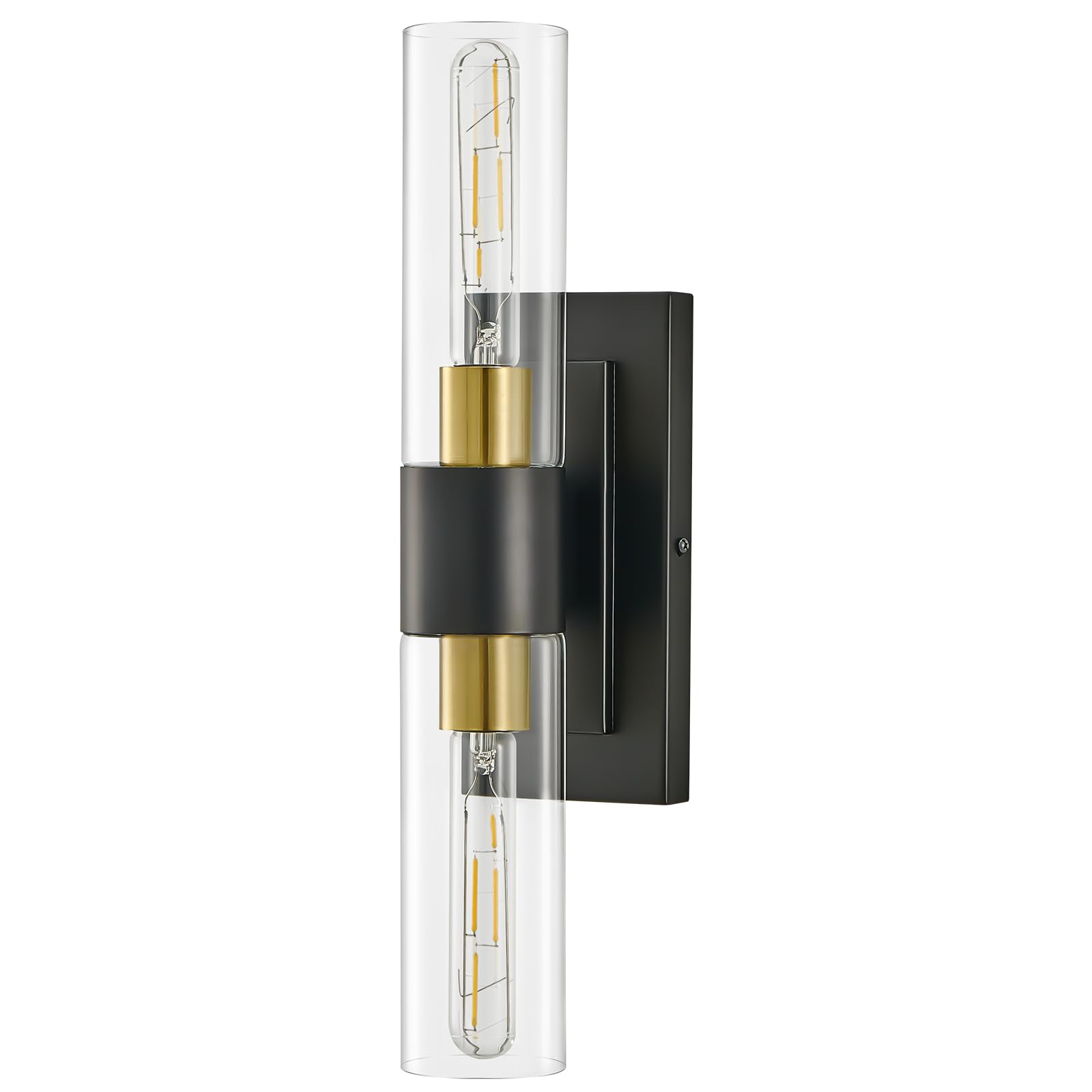 Photo 1 of ZSMAIKU 19" Black and Gold Wall Sconce,Bathroom Vanity Light with Clear Thickened Glass Shade,Indoor Wall Lamp,2-Light Hardwired Wall Lights for Bedroom Mirror,Modern Farmhouse Lighting,E26 Base