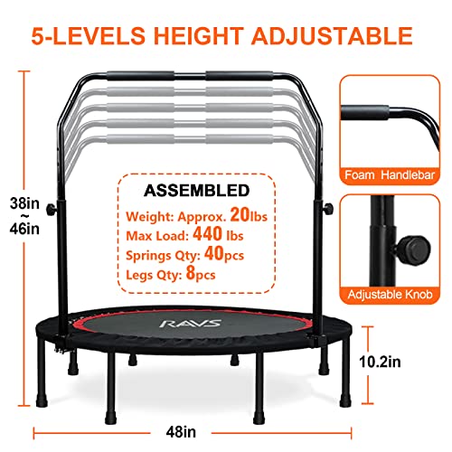 RAVS Mini Trampoline for Kids Adults 40" Foldable Fitness Rebounder