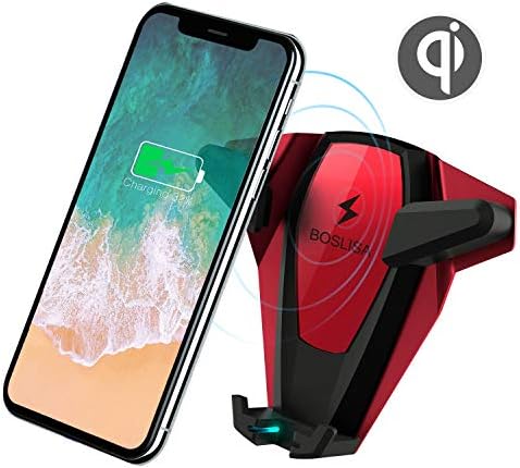 ワイヤレスカーチャージャー Boslisa X Man ワイヤレス車載充電器 エアコン吹き出し口取り付け スマホ車載ホルダー Qc3 0 10w 7 5w 5w サムスンgalaxy その他qi対応機種 8 Iphone レッド Web限定 赤い色 Note 7 S9 Plus
