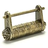Ioffersuper Chinese Vintage Antique old style password Brass Carved Word padlock lock/key JX