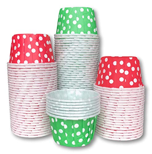 Bulk Christmas MINI Candy Nut Cups - Mini Baking Liners - Red Green Polka Dot - 100 Pack