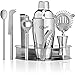 GSCW Bar Set with Ice Bucket - 10 Piece Stainless Steel Bartender Mixology Kit with Cocktail Shaker, Jigger, Strainer, Corkscrew, Bottle Opener, Tongs, Stirrer, Cheese Knife and Stand