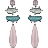 Yomisa Boho Dangle Earrings for Women Gold Silver,Statement Earrings Amethyst Jade Pearl Drop Dangle Earrings for Women Trendy Jewelry Gifts,Lightweight Western Handmade Natural Stones Drop Earrings