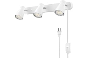 HURYEE Plug in Track Lighting, 3 Light Track Lighting Fixture, White Modern Ceiling Spotlight, Flexibly Rotatable Complete Light Kits for Kitchen Cabinet Living Room（Bulbs Not Included） (White)