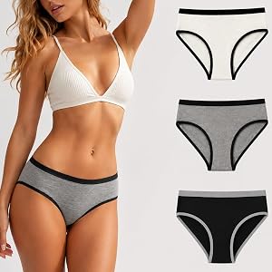 3 Pack Women's Sporty Mid Waist Triangle Panties Cotton Underwear | Breathable Active Bikini