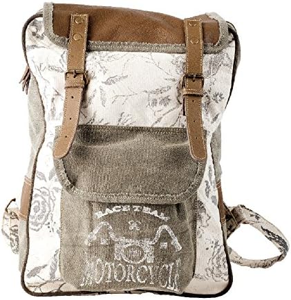 Clea Ray Canvas Motorcycle Backpack With Small Back Pockets Leather Flap