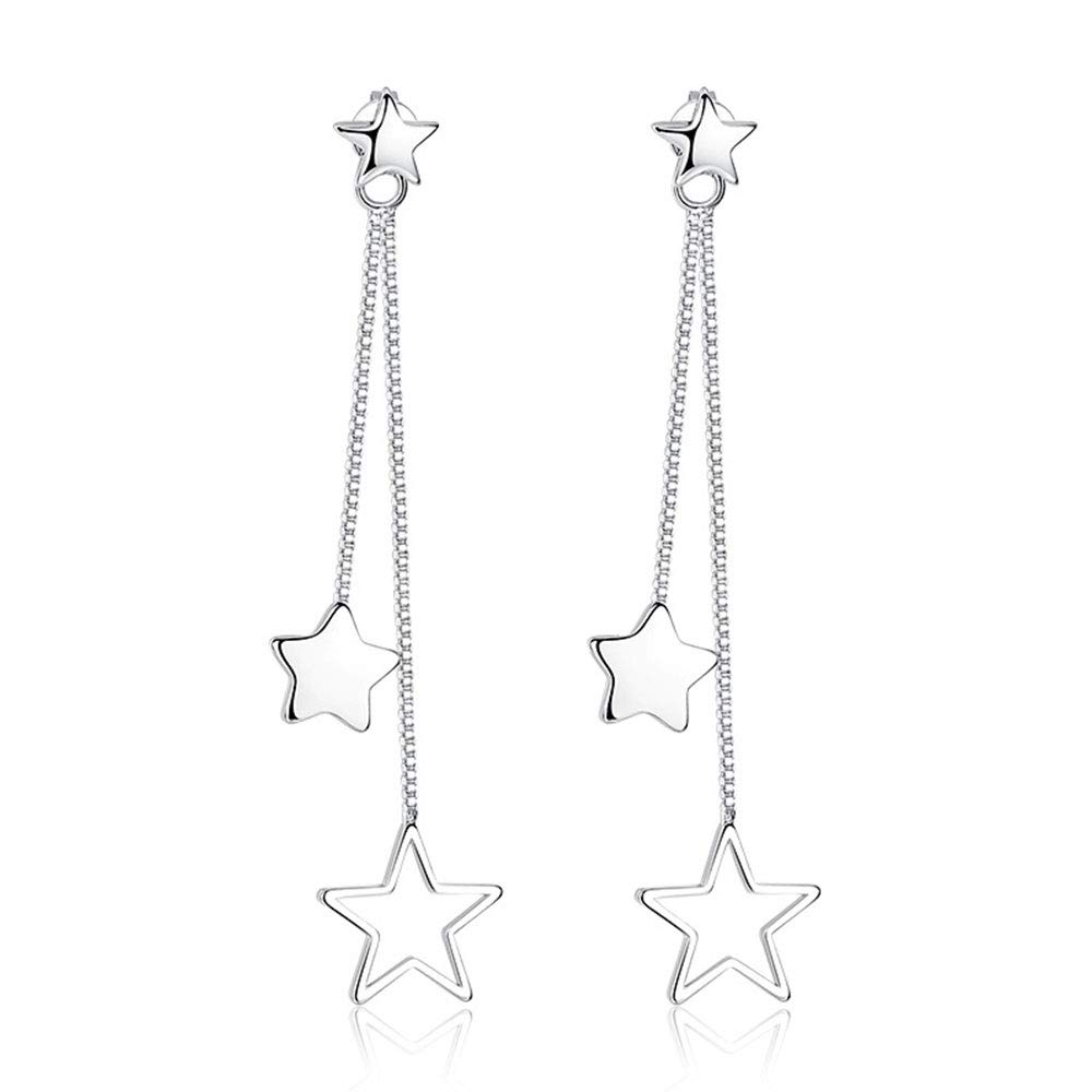 925 Sterling Silver Earrings Star Tassel Drop dangly Earrings For Women