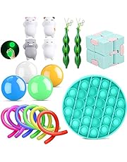 Justch Fidget Toys Pack, Bubble Fidget+ Mochi+Luminous Sticky Wall Balls+Fidget Squeeze Bean Toy+Infinity Cube Stress Relief Toy for Kids Adults Add Stress Relax Sensory Fidget Pack