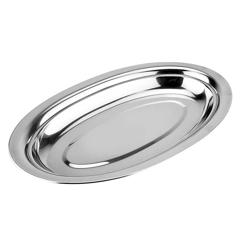 DOITOOL Stainless Steel Oval Platter, 40 x 24.4cm Heavy Duty Large Sizzling Platter Thick Serving Plates Fish Plate for Serving Fish Meat Dessert Meat Sushi Snacks for Home and Cafe Use - 1 Pack