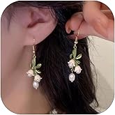 Flower Earrings for Women Tulip Dangle Earrings Pearl Drop Spring Holiday Party Jewelry Accessories
