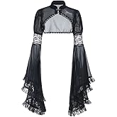 Women’s Crop Sheer Lace Bolero Shrug for Dresses Aesthetic Fairy Cover Ups Long Flared Sleeve
