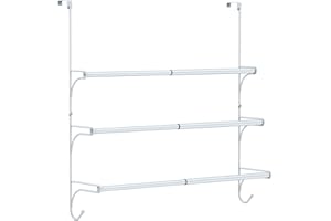 Skycarper Adjustable Over The Door Triple Towel Rack with Double Hooks,Silver