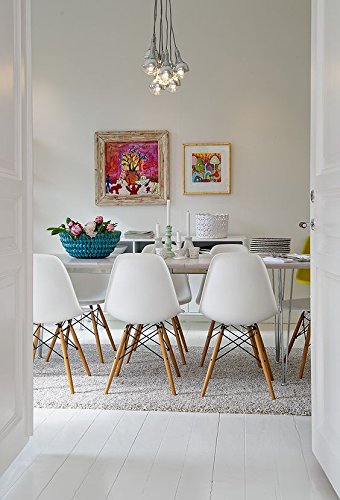 2xhome Set of 4 White Mid Country Modern Molded Shell Designer Assemble Plastic Side No Arms Wheels Armless Chairs Natural Wood Wooden Eiffel Dining Room Bedroom Kitchen Accent Office DSW, - Thumbnail 7