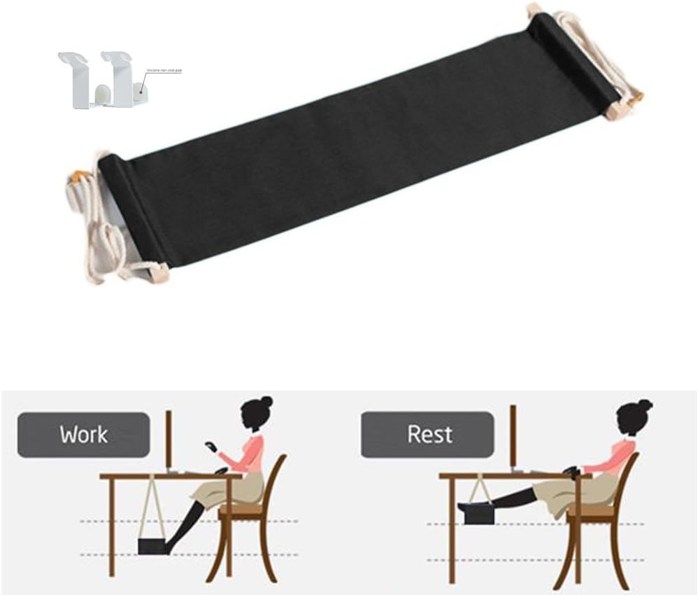 Auoinge Canvas Foot Rest Hammock, Adjustable Mini Foot Rest Stand Under Desk for Home and Office, Black, 25.8 x 6.1 inches - Image 3
