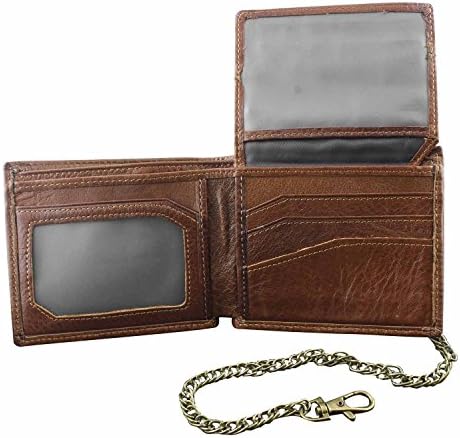 Vintage Men's Genuine Leather bifold Chain wallet, Motorcycle, Trucker L3