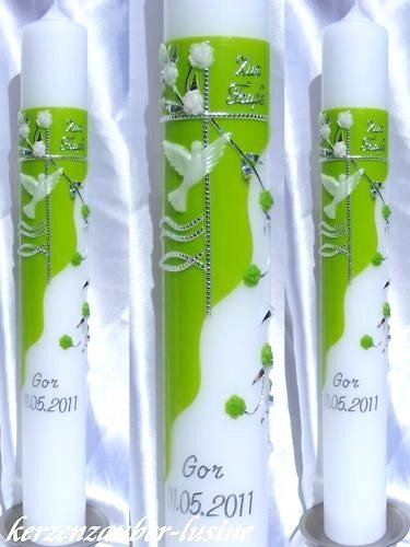 VT-29 Christening Communion Candle for Boys and Girls 400/40 mm Including Accessories for Self-Labelling