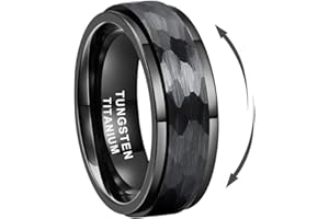 TUTISS 8mm Silver/Black/Gold Spinner Tungsten Titanium Fidget Rings for Men Women Anxiety Released Hammered Design Engagement Wedding Band Stepped Edges Comfort Fit