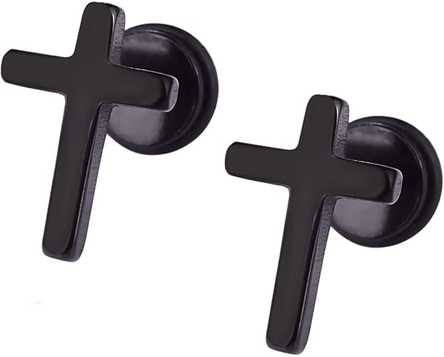 Beydodo Mens Black Earring Studs Stainless Steel Earrings Men Stud Black Cross Shape Amazon Co Uk Jewellery