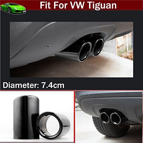 New 2pcs Black Stainless Steel Tailpipe Exhaust Muffler Rear Tail Pipe Tip Cover Trim Custom Fit for VW Tiguan 2017 2018 2019 2020 2021