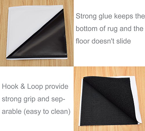 Rug Anchors, Larger Size and Stronger Sticky Non-slip Mat with Hook and Loop Square By Yorwe (4, Black) - Thumbnail 2
