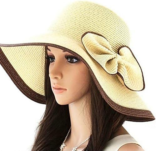 IL Caldo Womens Casual Travel Sun Cap Bow Wide Brim Large Folding Beach Hats Straw Hat