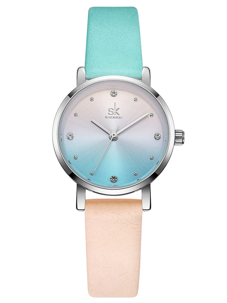 Alienwork Children’s Watch Girls Silver Leather Strap Blue Pink Elegant