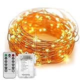 Fairy Lights Battery Operated YIHONG 8 Modes String Lights 39FT Copper Wire 120 LED Starry Lights Firefly Lights Remote Control with Timer for Wedding Halloween Christmas Party Decor (Warm White)