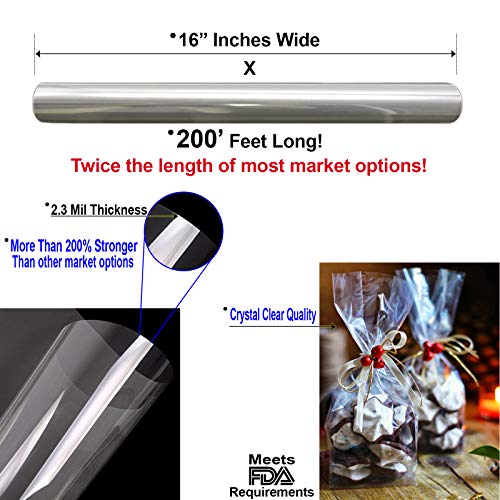 Clear Cellophane Wrap Roll 200’ Ft. Long X 16” in. Wide 2.3 Mil