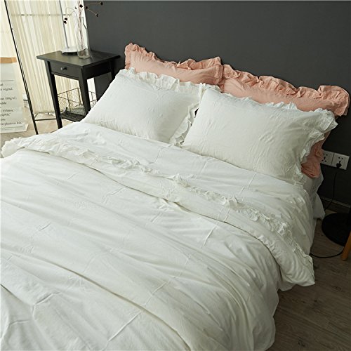 meaning4 White Pillow Cases Pillow Shams Covers Cotton with Hem Ruffle Standard or Twin Size Set of 2 20x26 inches