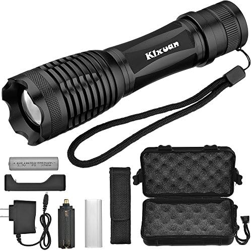 LED Tactical Flashlight, Portable Ultra Bright Cree XM-L2 Flashlight with Adjustable Focus and 5 Light Modes, 1200 Lumen Outdoor Water Resistant Torch with Rechargeable18650 Battery for Camping Hiking