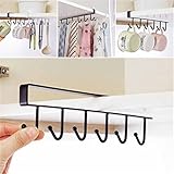 UNKE 6 Hooks Cup Holder Hang Kitchen Cabinet Under Shelf Storage Rack Organizer Tool