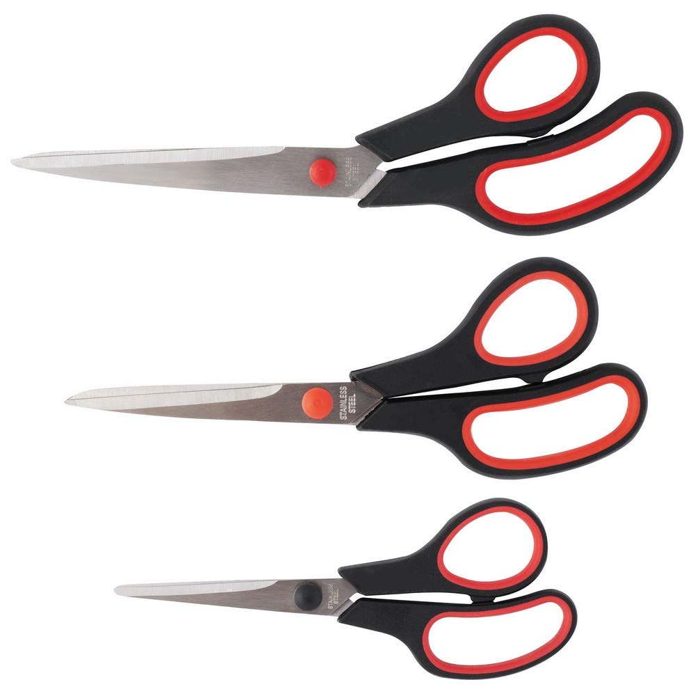 D.RECT - SG-Mix 160 mm/210 mm/250 mm | Stainless Steel Cutting Scissors for Paper and Tapes | Rubber Handle, School Scissors for Use in Home and Office | Pack of 3 SG-Mix 160mm/210mm/250mm, 800007