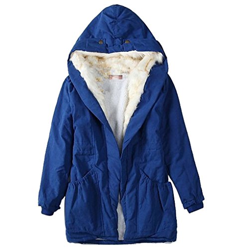 Women Thicken Warm Winter Coat Hood Parka Overcoat Long Jacket Outwear Blue 2XL