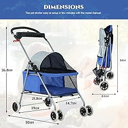 Pet Stroller 4 Wheels Posh Folding Waterproof