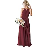 Stylefun Women's Halter Chiffon Bridesmaid Dresses Long Simple A-Line Evening Formal Dresses with Belt CYM032