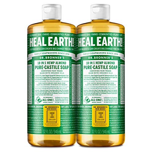 Dr. Bronner's - Pure-Castile Liquid Soap (Almond, 32 Ounce, 2-Pack) - Made with Organic Oils, 18-in-1 Uses: Face, Body…