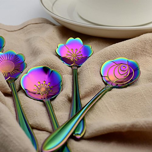 image for Qisc Home & Equipment Set of 8 Flower Coffee Spoon Tea Spoon Dessert S