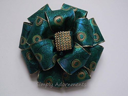 Peacock Wedding Pew Bow Teal Blue Peacock Gold bling Cake Topper Decoration Peacock Wreath Bow Peacock Door Hanger Bow