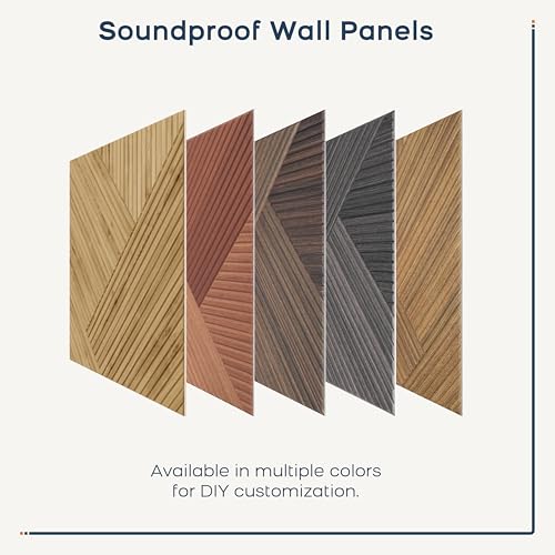 BUBOS Large Acoustic Panels,6 Pack Wood-Pattern Printing Soundproof Wall, Total Size 70.8 x 47.2 Inches Self-Adhesive Decorative Sound Absorbing Panels for Studio, Home,Light Diamond Weave
