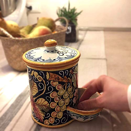 CERAMICHE D'ARTE PARRINI- Italian Ceramic Jar Salt Holder Decorated Grape Hand Painted Made in ITALY Tuscan Art Pottery