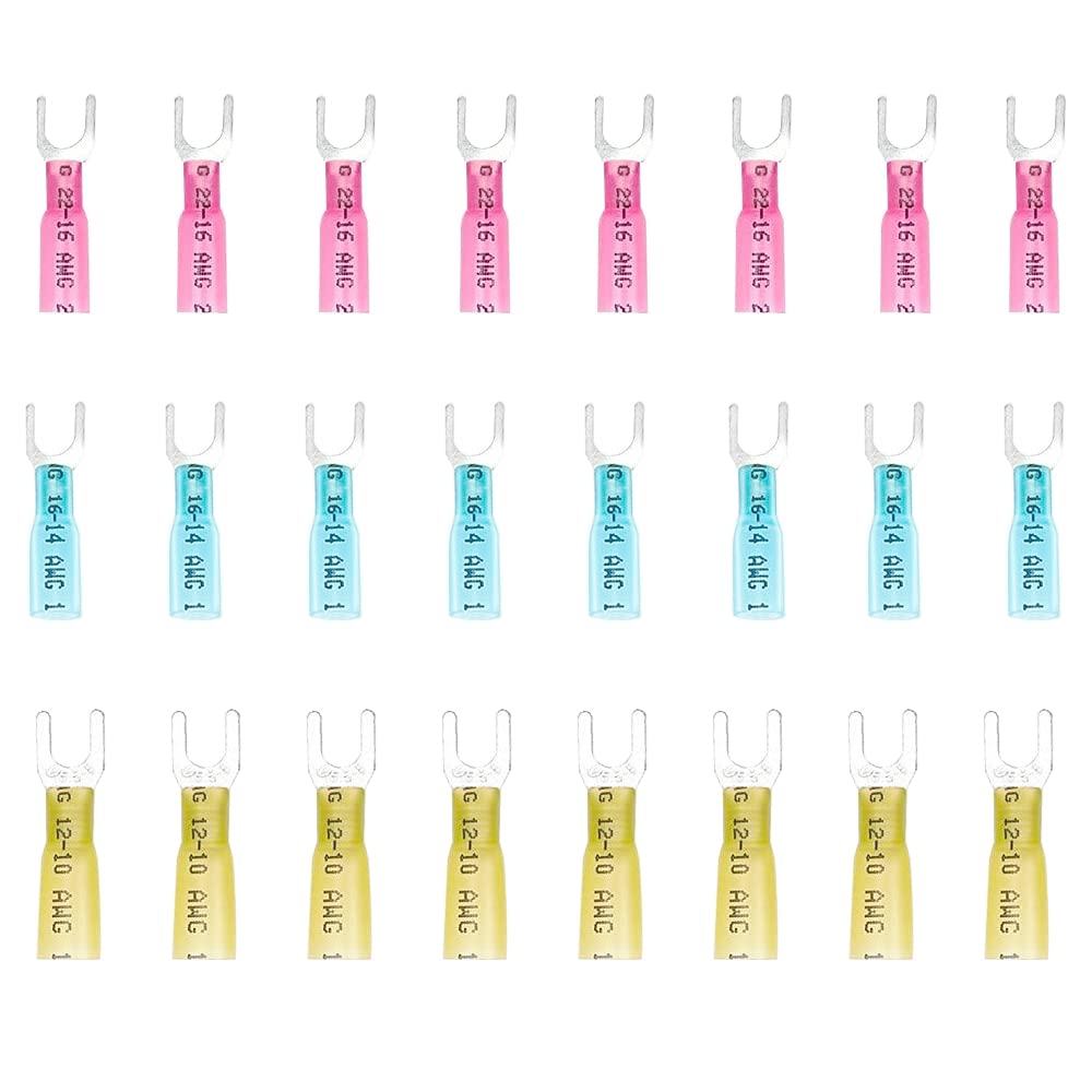Ruidee 100 PCS #10（M5) Fork Heat Shrink Connector Insulated Crimp Fork Terminals Connector Kit URF
